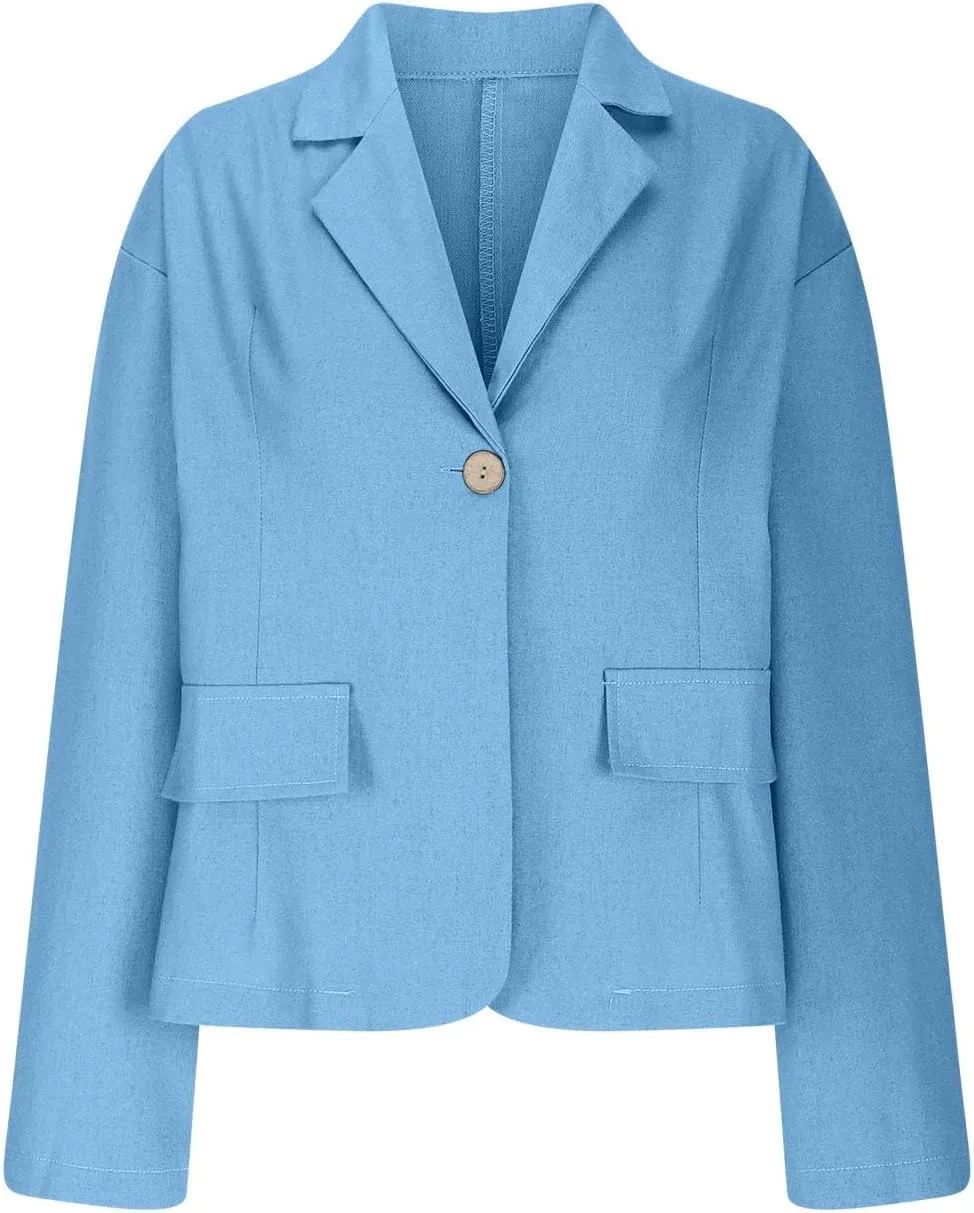 Linen Blazer Jacket for Women Fall Fashion Long Sleeve Suit Cardigan Open Front Lightweight Business Formal Workwear