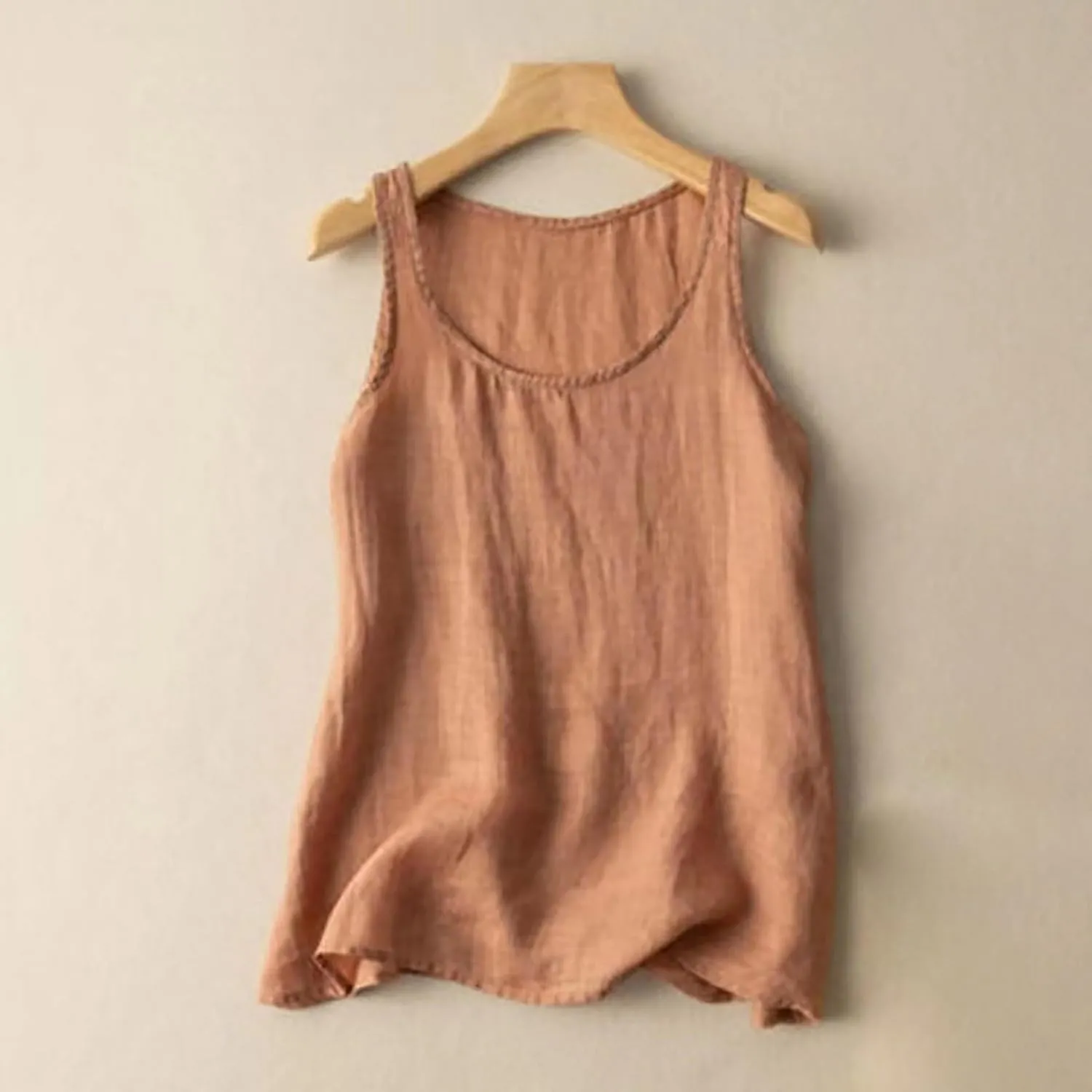 Linen Tank Tops for Women 2024 Summer Vacation Lounge Tees Loose Fit Sleeveless Scoop Neck Shirts Lightweight Tshirts