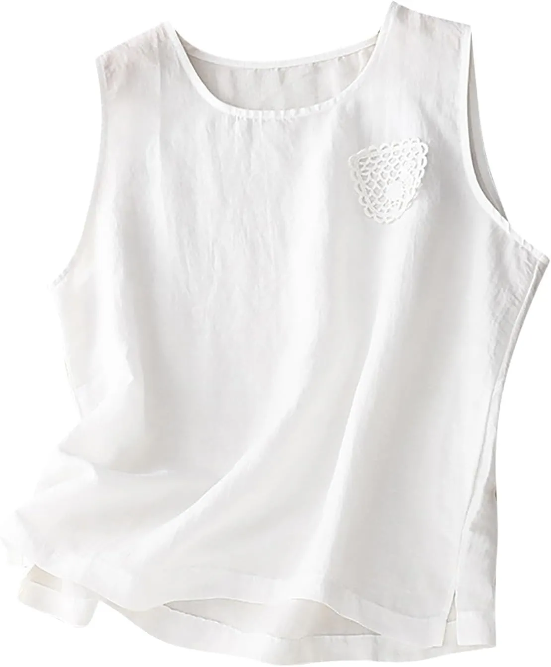 Linen Tank Tops for Women 2024 Summer Vacation Lounge Tees Loose Fit Sleeveless Scoop Neck Shirts Lightweight Tshirts
