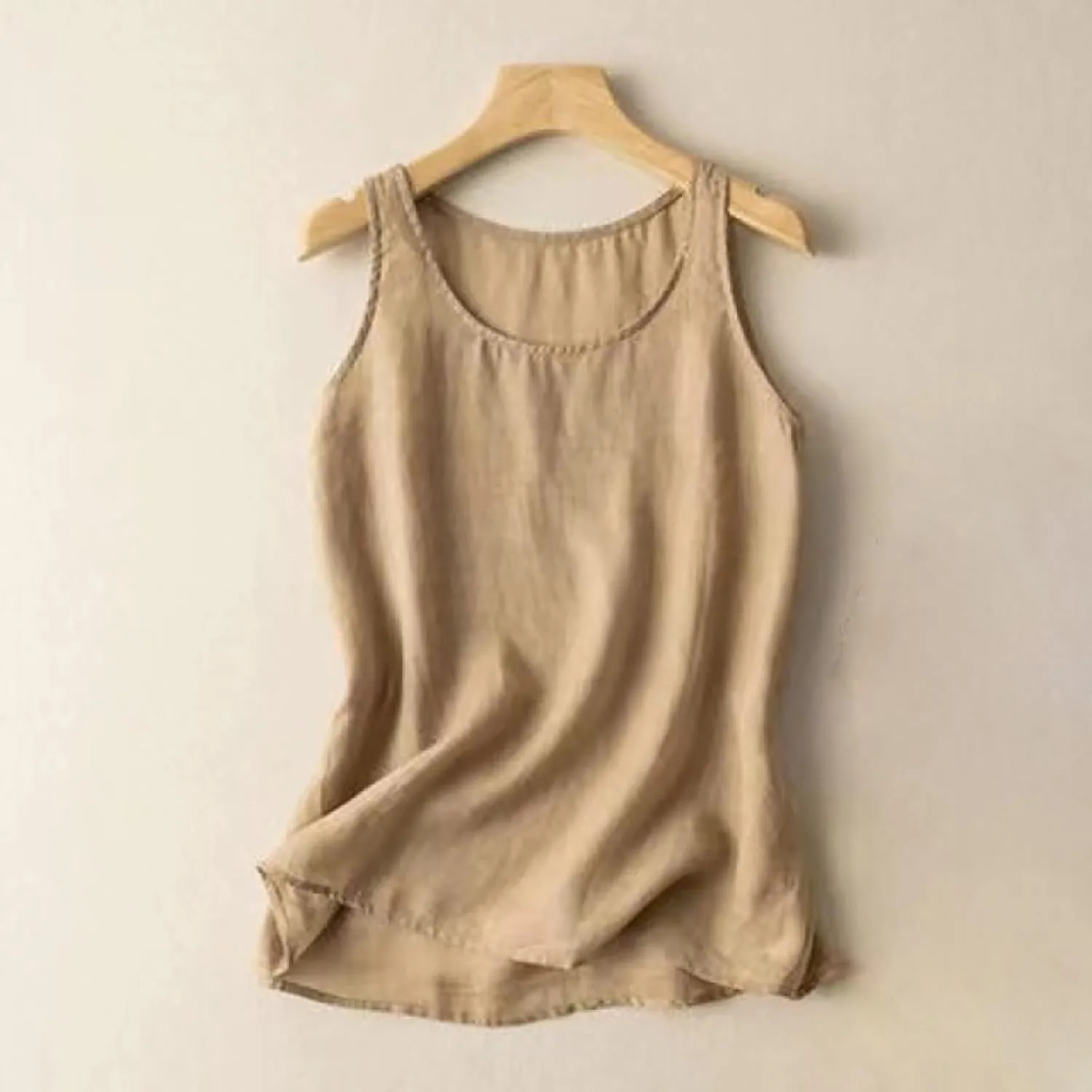 Linen Tank Tops for Women 2024 Summer Vacation Lounge Tees Loose Fit Sleeveless Scoop Neck Shirts Lightweight Tshirts
