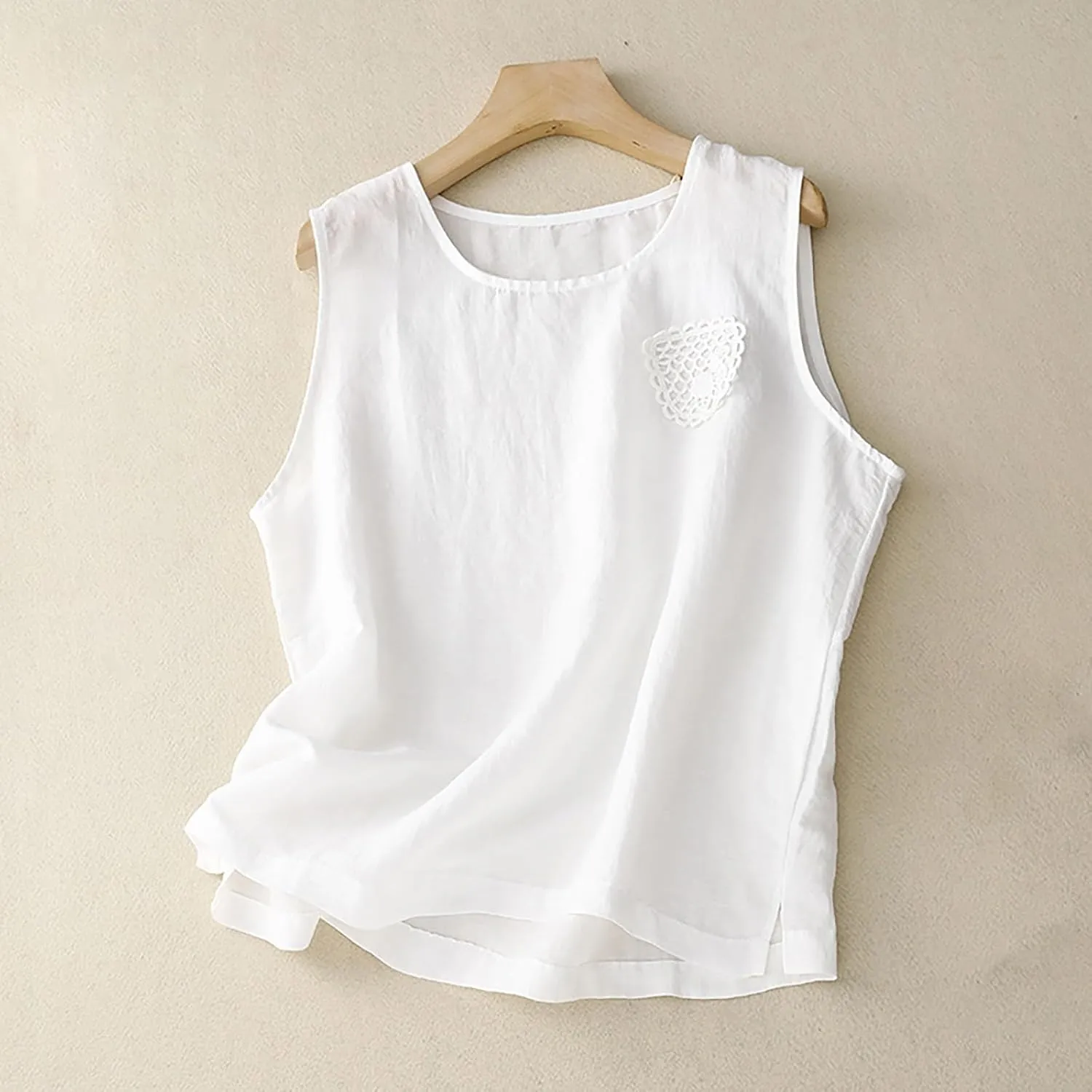 Linen Tank Tops for Women 2024 Summer Vacation Lounge Tees Loose Fit Sleeveless Scoop Neck Shirts Lightweight Tshirts