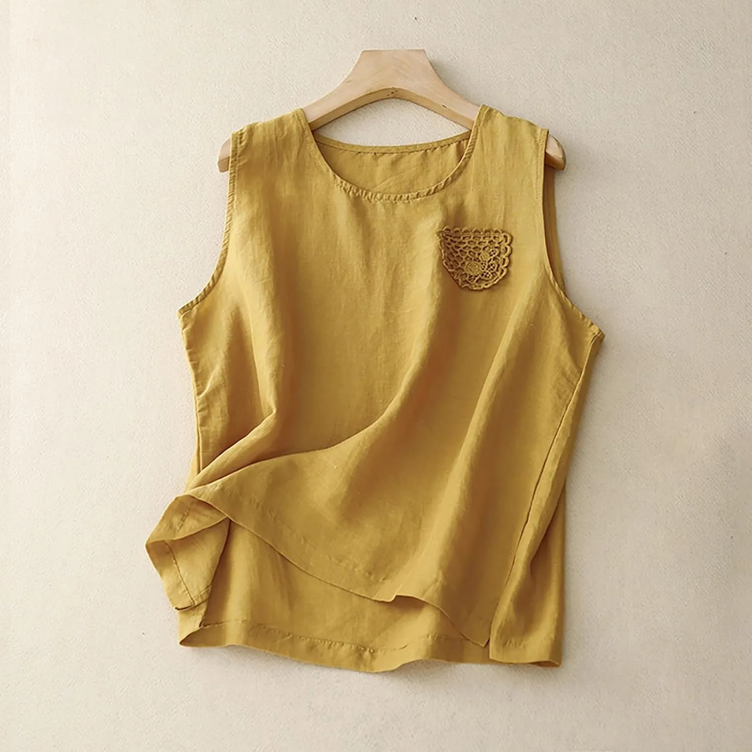 Linen Tank Tops for Women 2024 Summer Vacation Lounge Tees Loose Fit Sleeveless Scoop Neck Shirts Lightweight Tshirts
