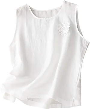 Linen Tank Tops for Women 2024 Summer Vacation Lounge Tees Loose Fit Sleeveless Scoop Neck Shirts Lightweight Tshirts