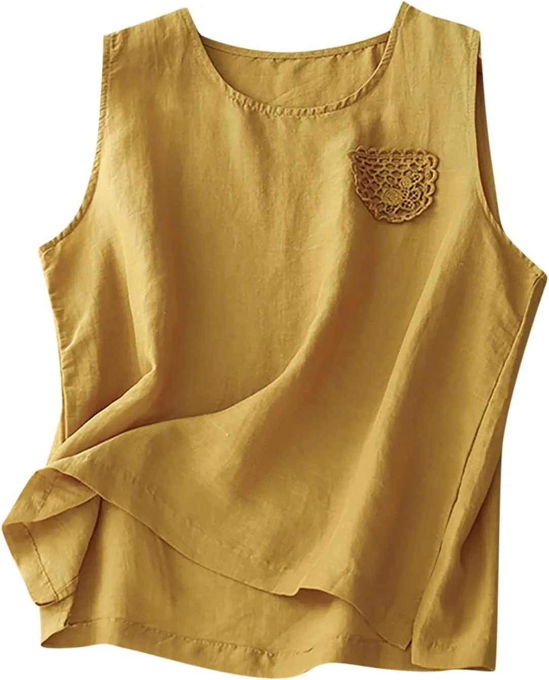 Linen Tank Tops for Women 2024 Summer Vacation Lounge Tees Loose Fit Sleeveless Scoop Neck Shirts Lightweight Tshirts
