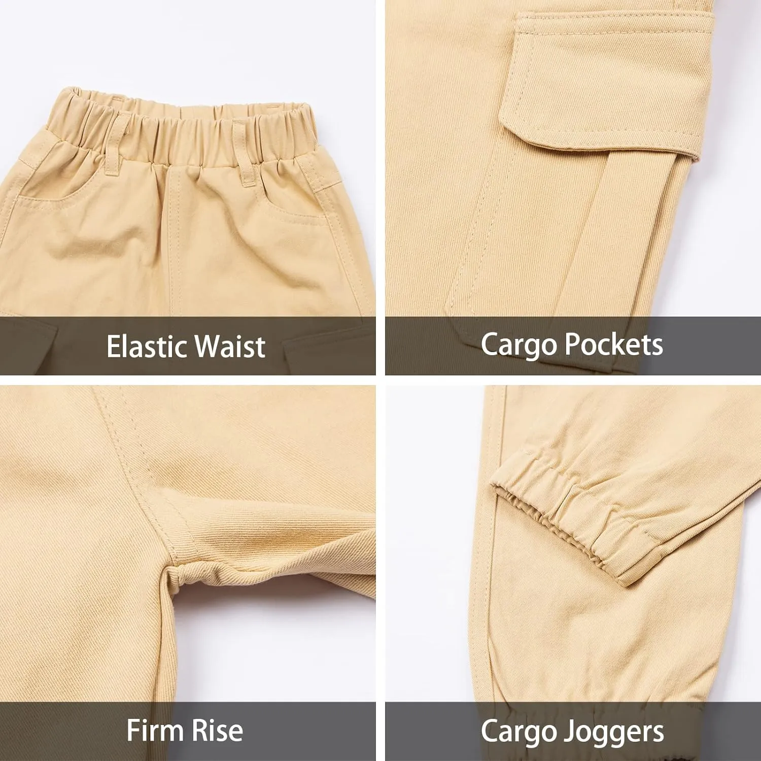 LittleSpring Boys Pull-On Cargo Pants Elastic Waist with Hoop