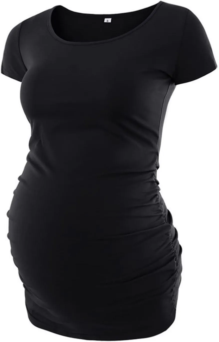 Liu & Qu Women's Maternity Classic Side Ruched T-Shirt Tops Mama Pregnancy Clothes