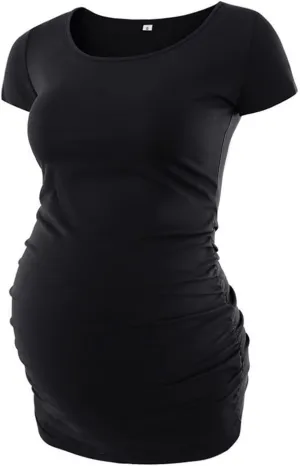 Liu & Qu Women's Maternity Classic Side Ruched T-Shirt Tops Mama Pregnancy Clothes