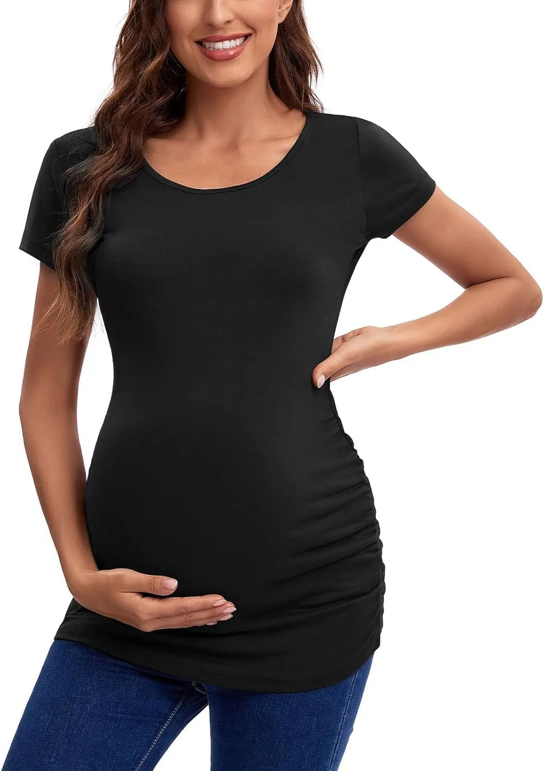 Liu & Qu Women's Maternity Classic Side Ruched T-Shirt Tops Mama Pregnancy Clothes