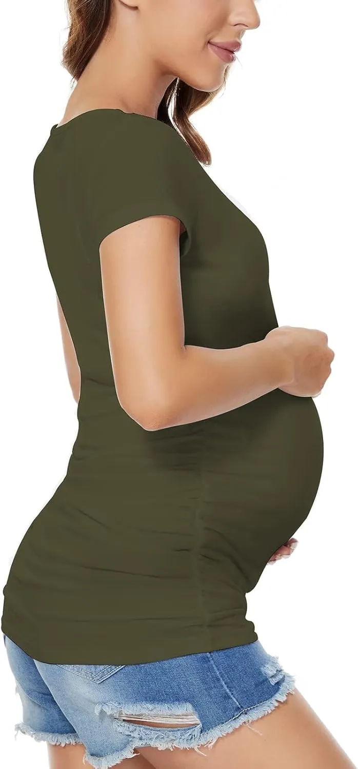 Liu & Qu Women's Maternity Classic Side Ruched T-Shirt Tops Mama Pregnancy Clothes