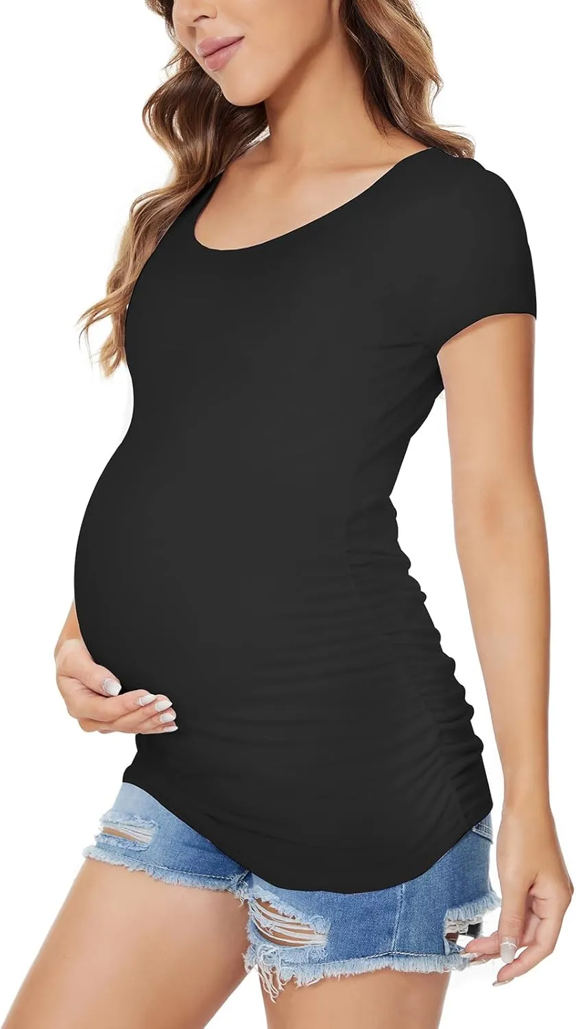 Liu & Qu Women's Maternity Classic Side Ruched T-Shirt Tops Mama Pregnancy Clothes