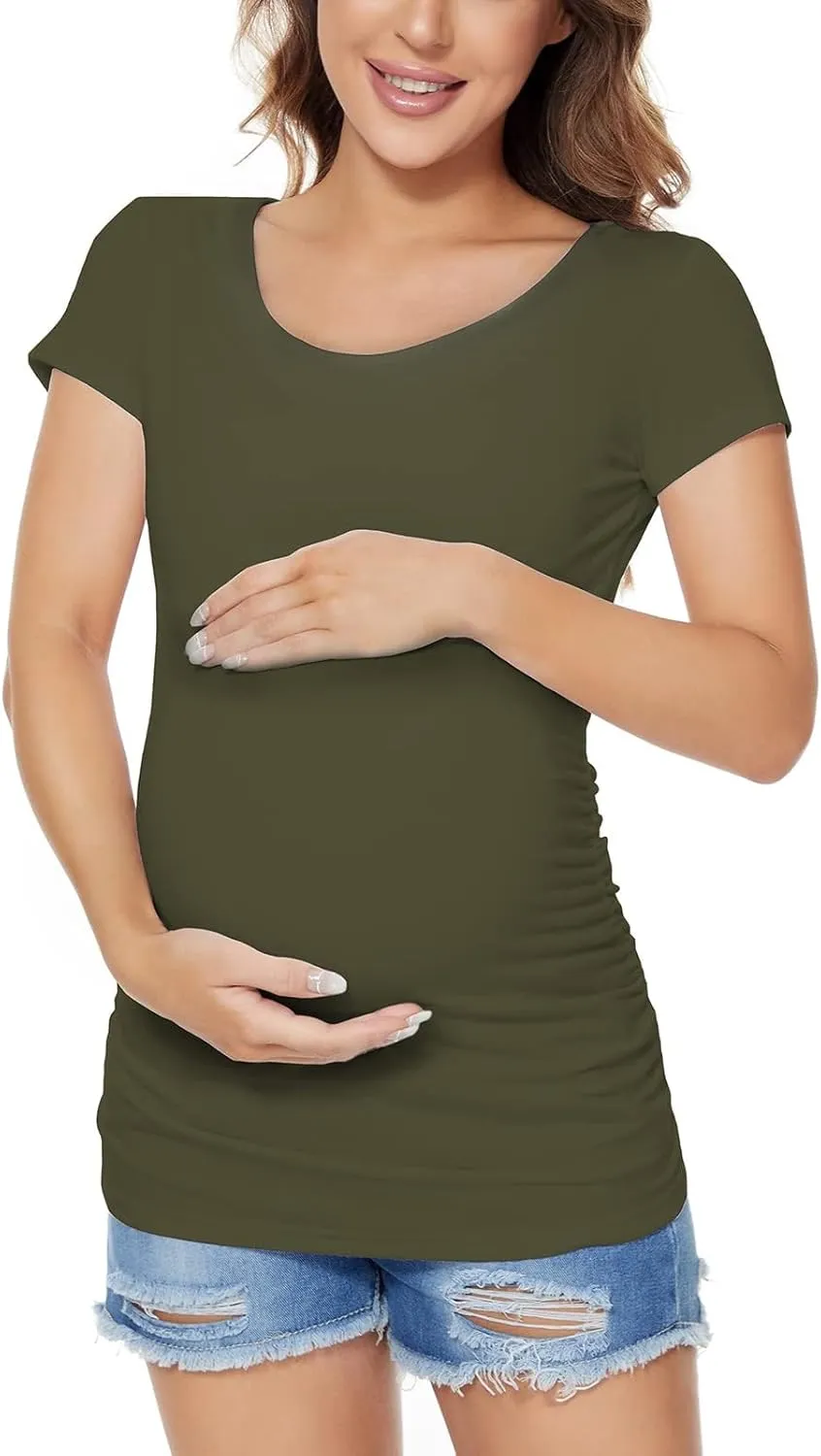 Liu & Qu Women's Maternity Classic Side Ruched T-Shirt Tops Mama Pregnancy Clothes