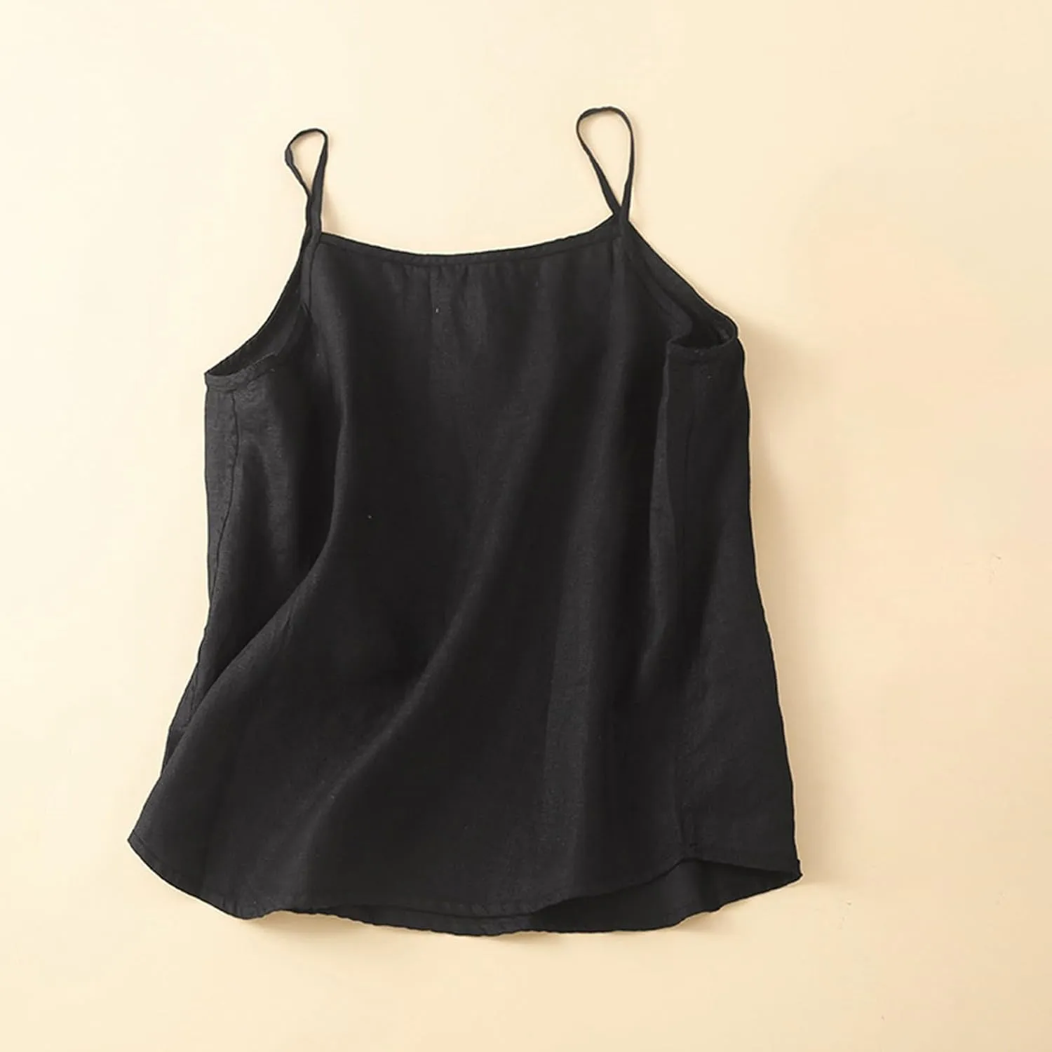 Lmdudan Womens Cotton Linen Camisole Tank Tops Causal O-Neck Sleeveless Top Summer Loose Fit Spaghetti Strap Cami Shirts Tees