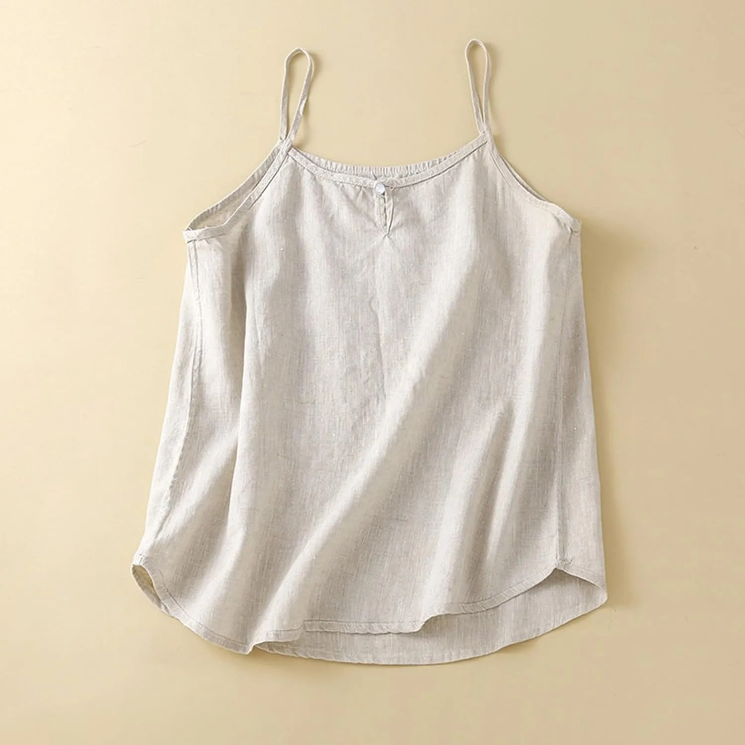 Lmdudan Womens Cotton Linen Camisole Tank Tops Causal O-Neck Sleeveless Top Summer Loose Fit Spaghetti Strap Cami Shirts Tees