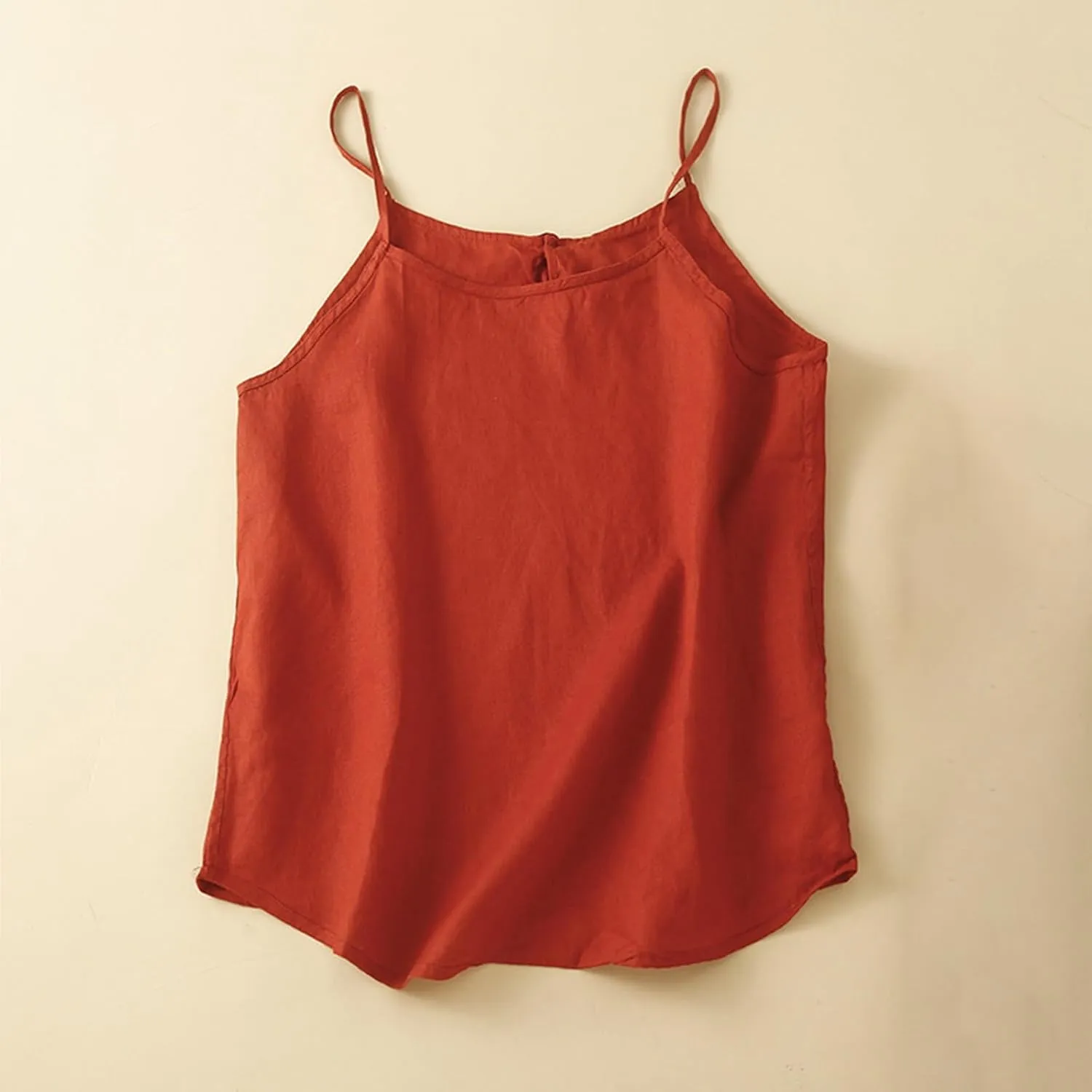 Lmdudan Womens Cotton Linen Camisole Tank Tops Causal O-Neck Sleeveless Top Summer Loose Fit Spaghetti Strap Cami Shirts Tees