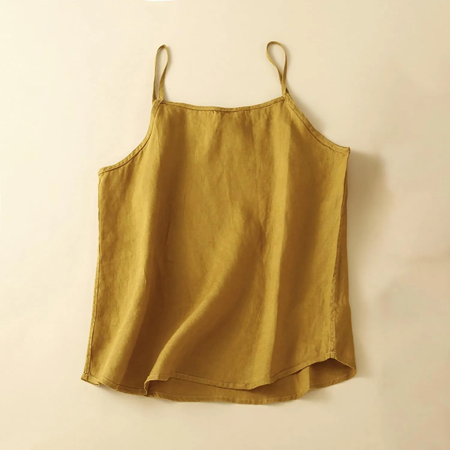 Lmdudan Womens Cotton Linen Camisole Tank Tops Causal O-Neck Sleeveless Top Summer Loose Fit Spaghetti Strap Cami Shirts Tees