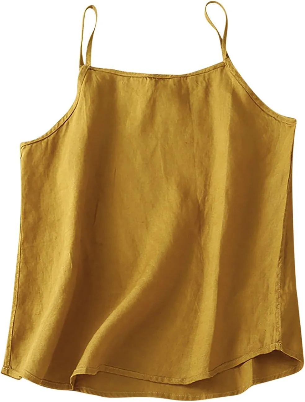 Lmdudan Womens Cotton Linen Camisole Tank Tops Causal O-Neck Sleeveless Top Summer Loose Fit Spaghetti Strap Cami Shirts Tees