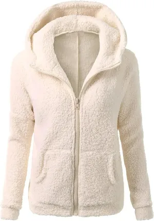 Lmdudan Womens Faux Fleece Hoodies Jacket Trendy Casual Long Sleeve Coat Winter Warm Zip Up Hooded Outerwear with Pockets