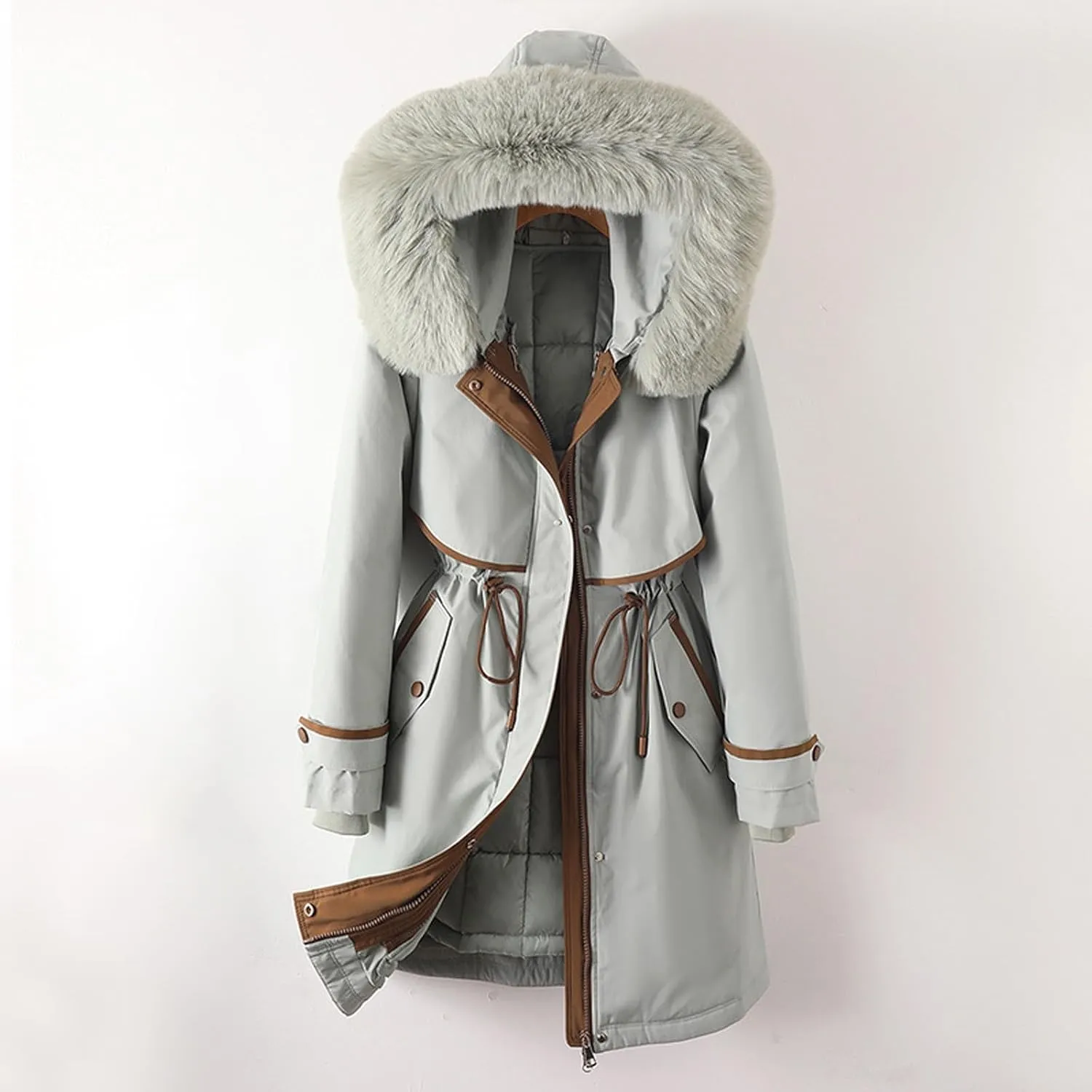 Long Jacket for Men Long Sleeve Regular Fit Sherpa Lined Hooded Quilted Jackets Long Sleeve Full Zip Fleece Coats