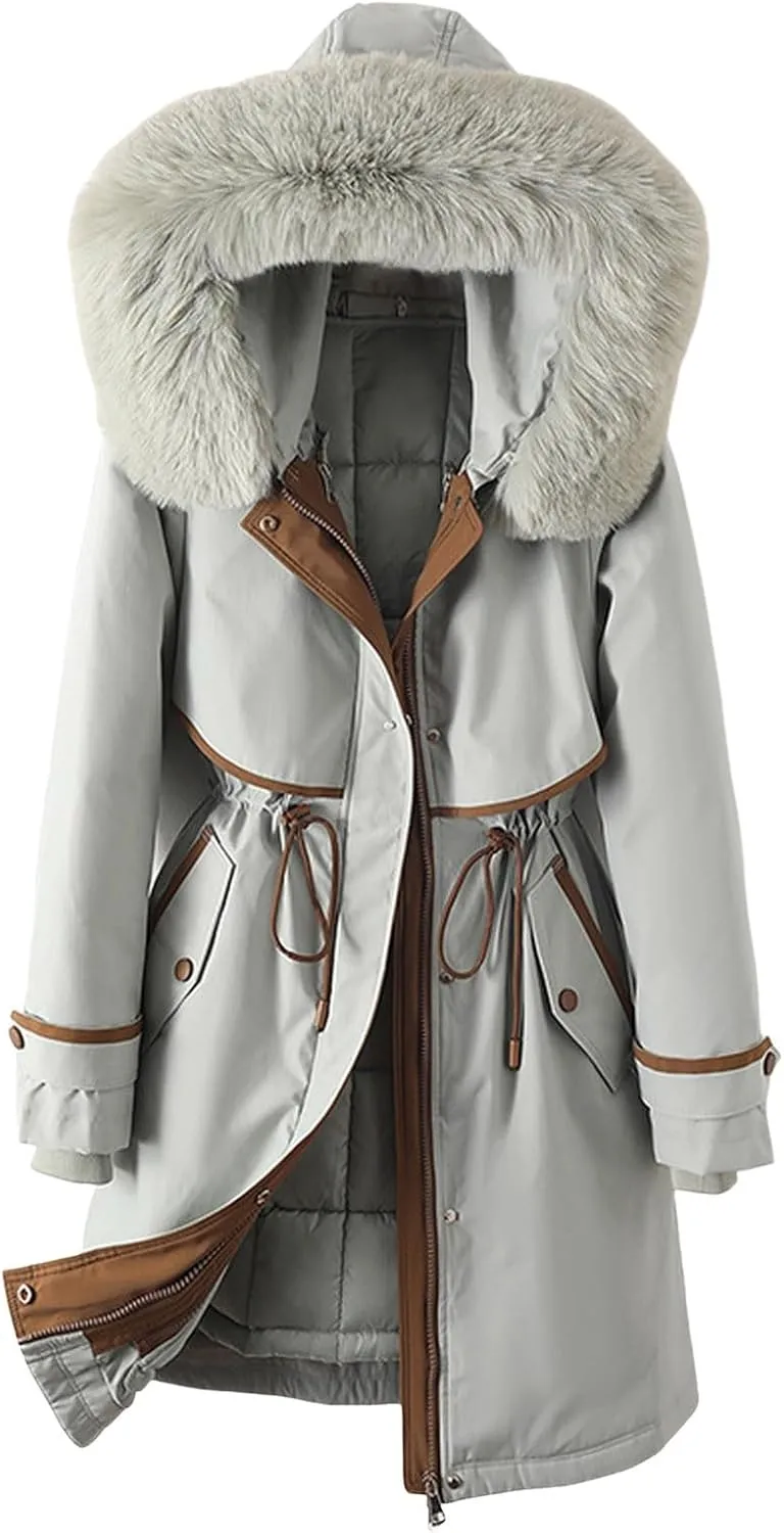 Long Jacket for Men Long Sleeve Regular Fit Sherpa Lined Hooded Quilted Jackets Long Sleeve Full Zip Fleece Coats