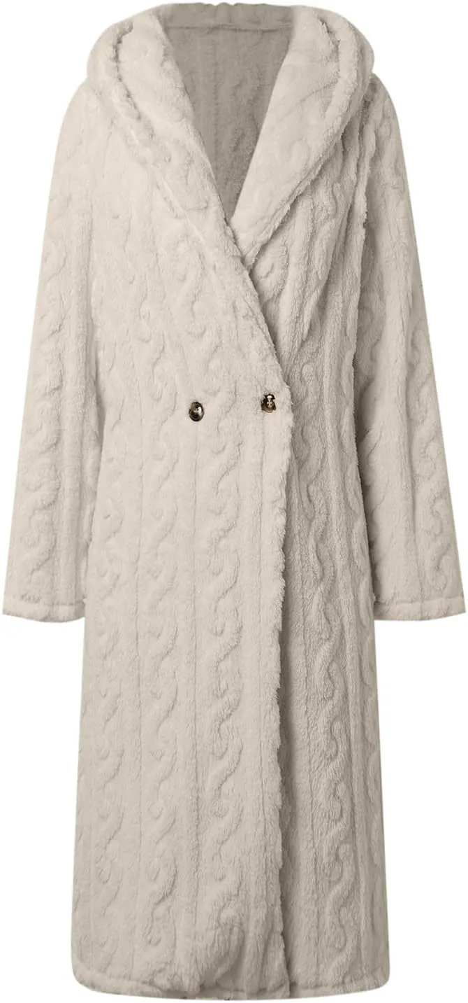 Long Jacket for Women Long Sleeve Sherpa Lined Loose Fit Casual Jackets Fuzzy Fleece Warm Open Front Hooded Cardigan