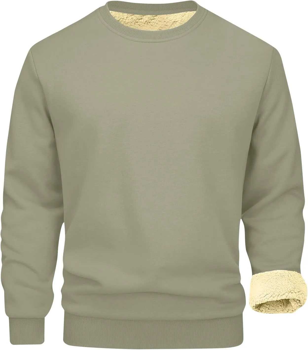 Long Sleeve Shirts for Men Fleece Crewneck Plus Size Sweatshirt Plain Sherpa Lined Thermal Pullover Winter Warm Shirt