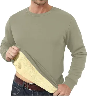 Long Sleeve Shirts for Men Fleece Crewneck Plus Size Sweatshirt Plain Sherpa Lined Thermal Pullover Winter Warm Shirt
