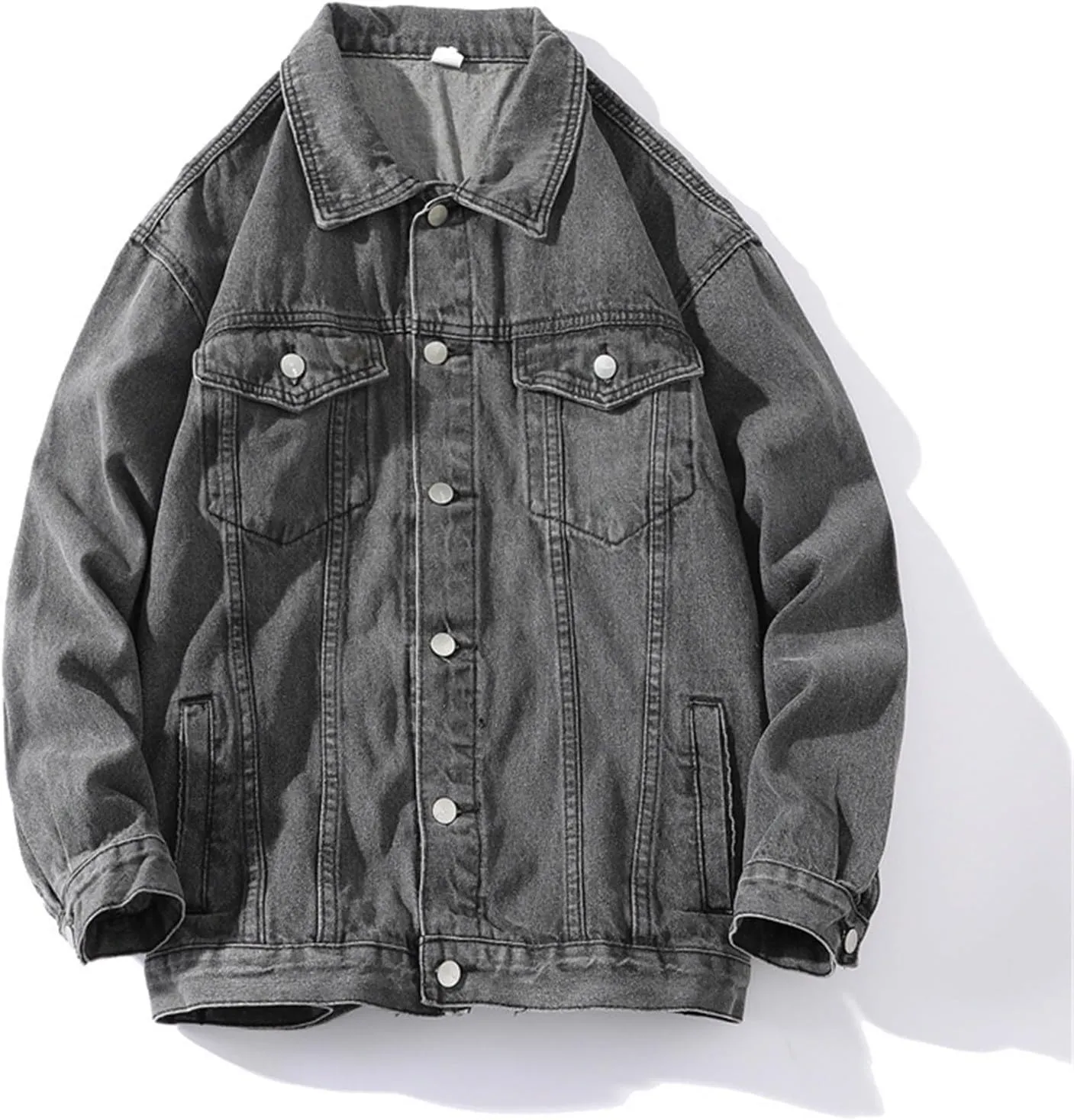 Men Classic Denim Jacket Oversize Loose Button Down Lapel Trucker Cowboy Coat Casual Western Jean Outwear with Pocket