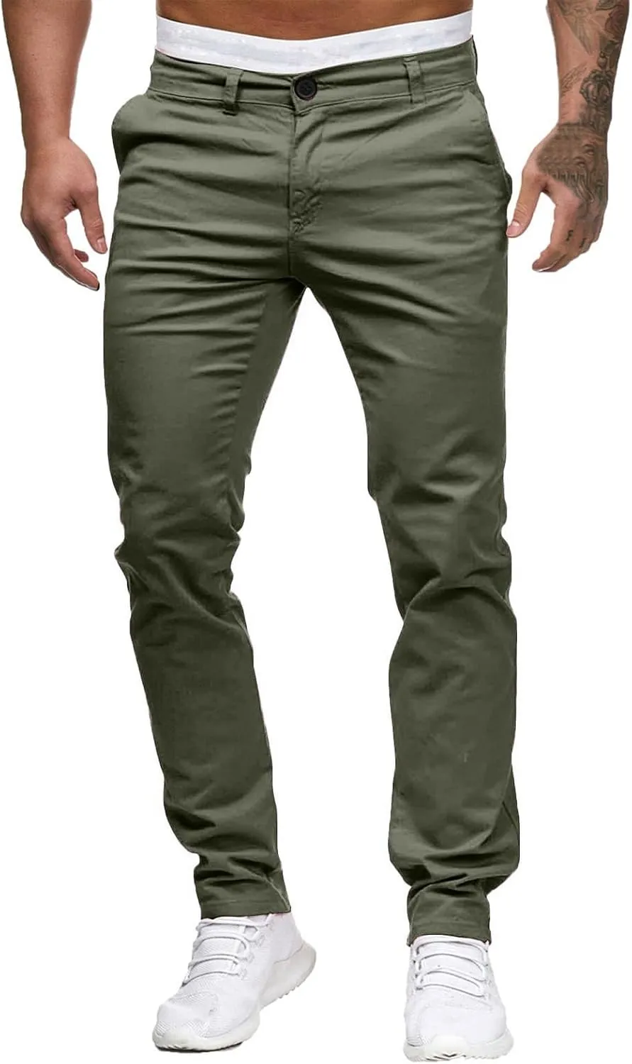 Men Joggers Pants Twill Straight Fit Canvas Work Pant Elastic Waist Drawstring Flex Tapered Pant with Multi Pockets