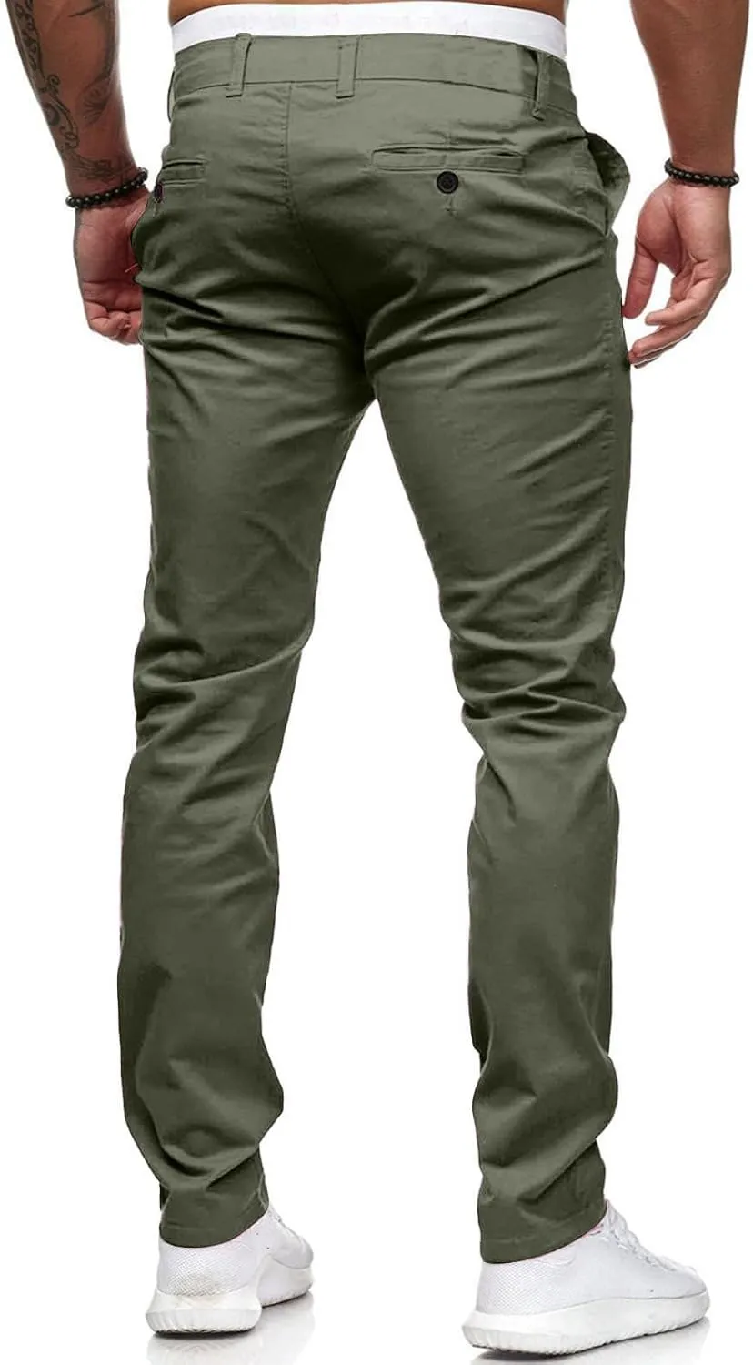 Men Joggers Pants Twill Straight Fit Canvas Work Pant Elastic Waist Drawstring Flex Tapered Pant with Multi Pockets