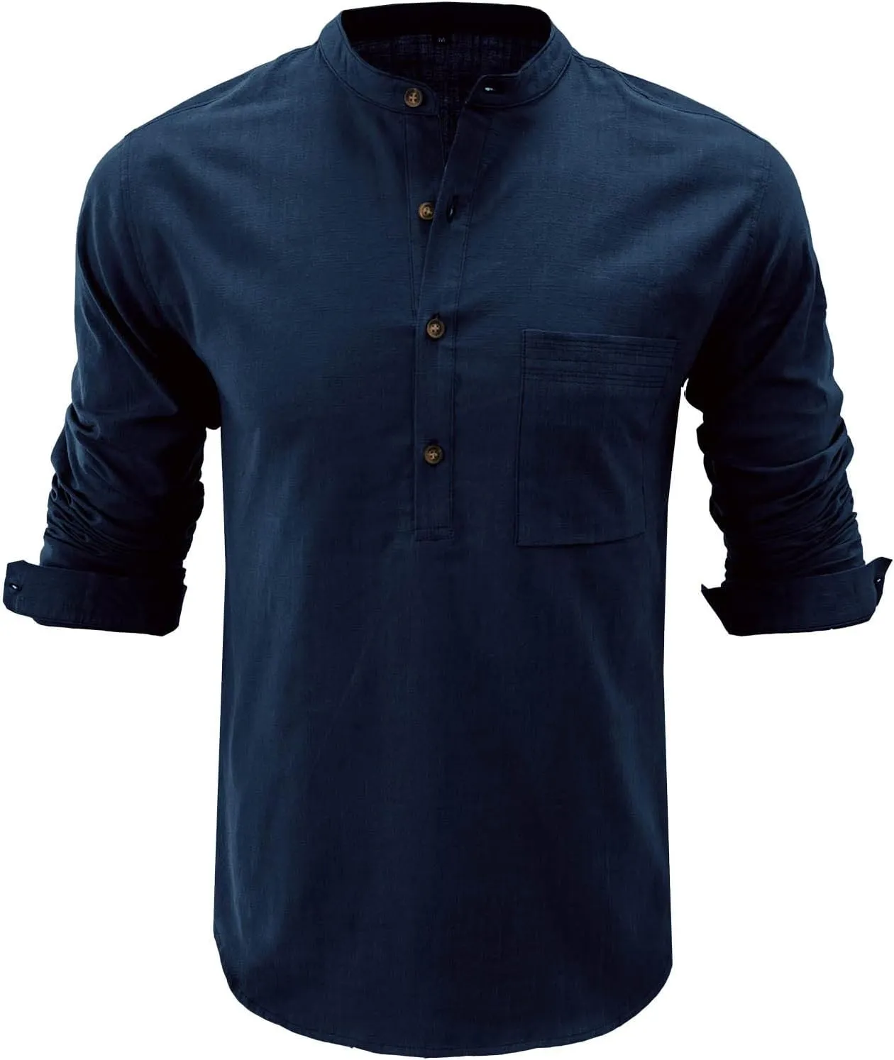 Men Linen Henley Shirts Short Sleeve Button Down Cotton Shirt with Pocket Standard Fit Basic Tees Summer Beach Tops