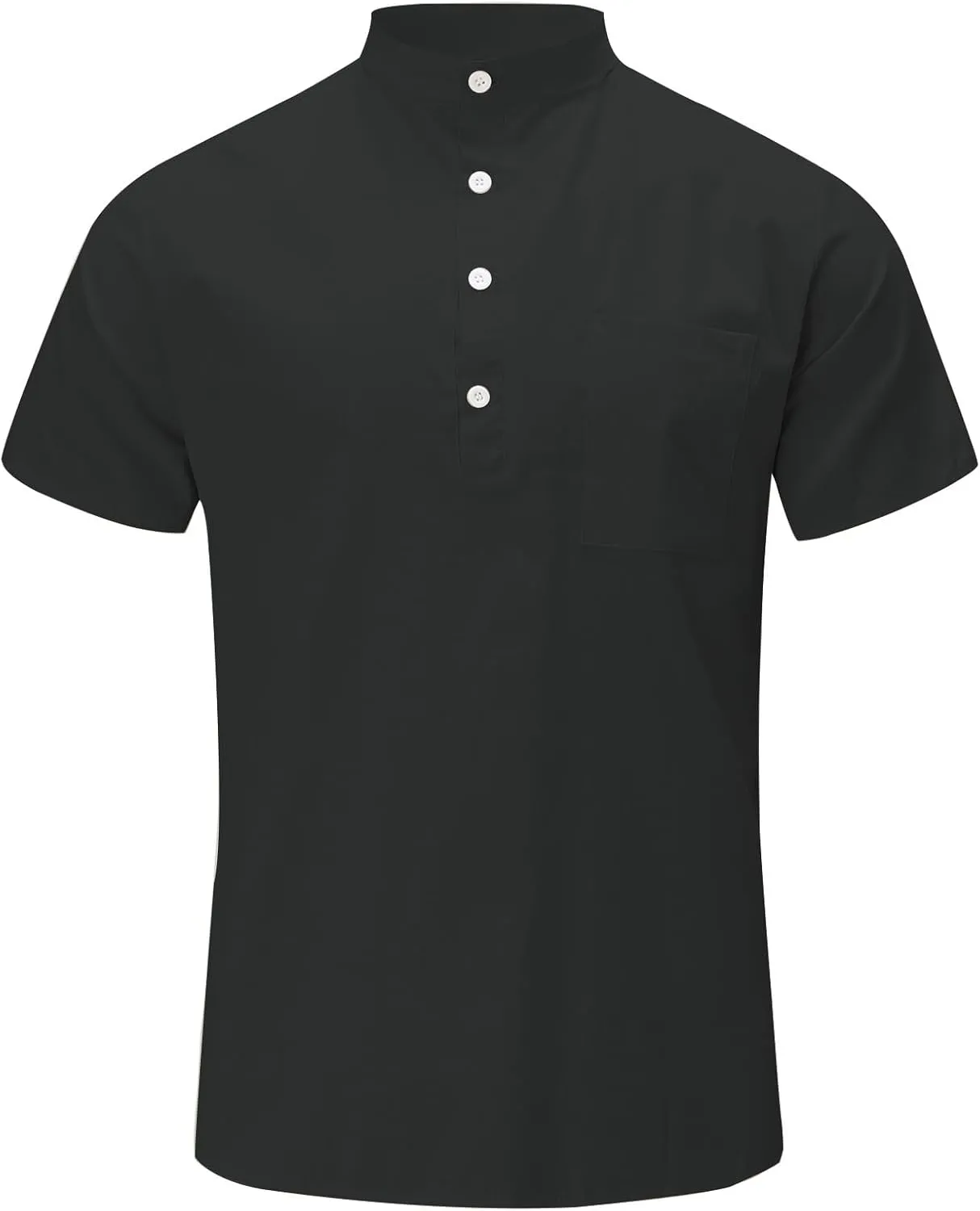 Men Linen Henley Shirts Short Sleeve Button Down Cotton Shirt with Pocket Standard Fit Basic Tees Summer Beach Tops