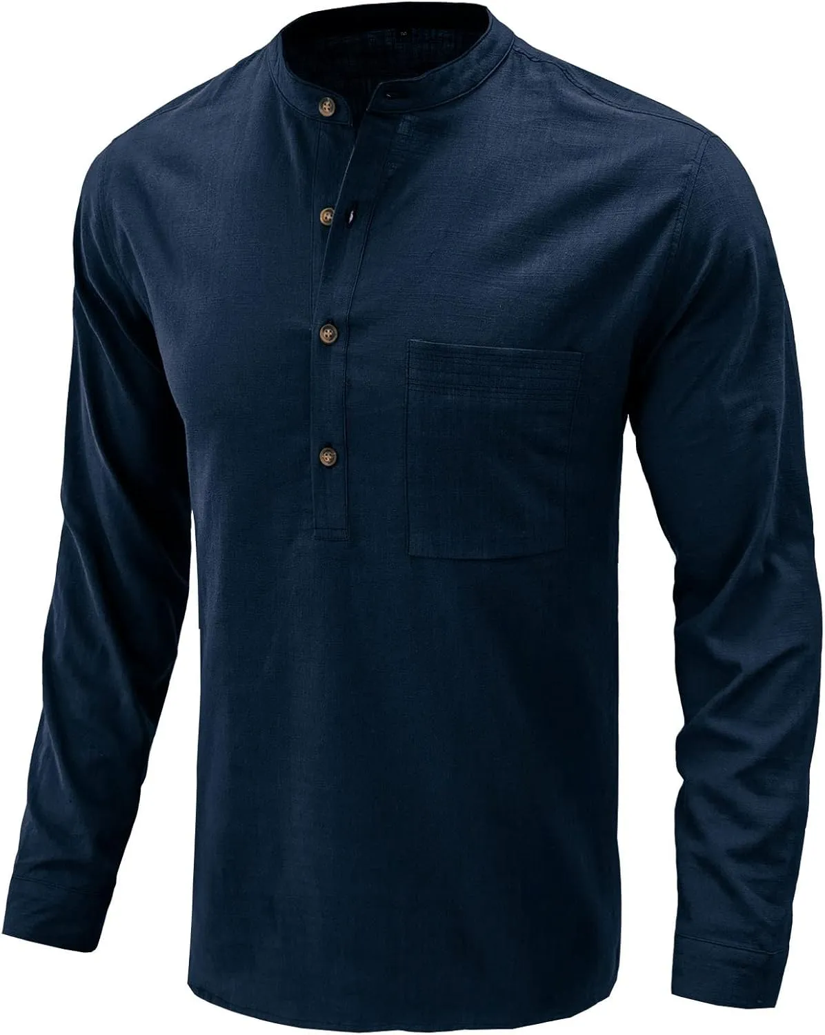 Men Linen Henley Shirts Short Sleeve Button Down Cotton Shirt with Pocket Standard Fit Basic Tees Summer Beach Tops