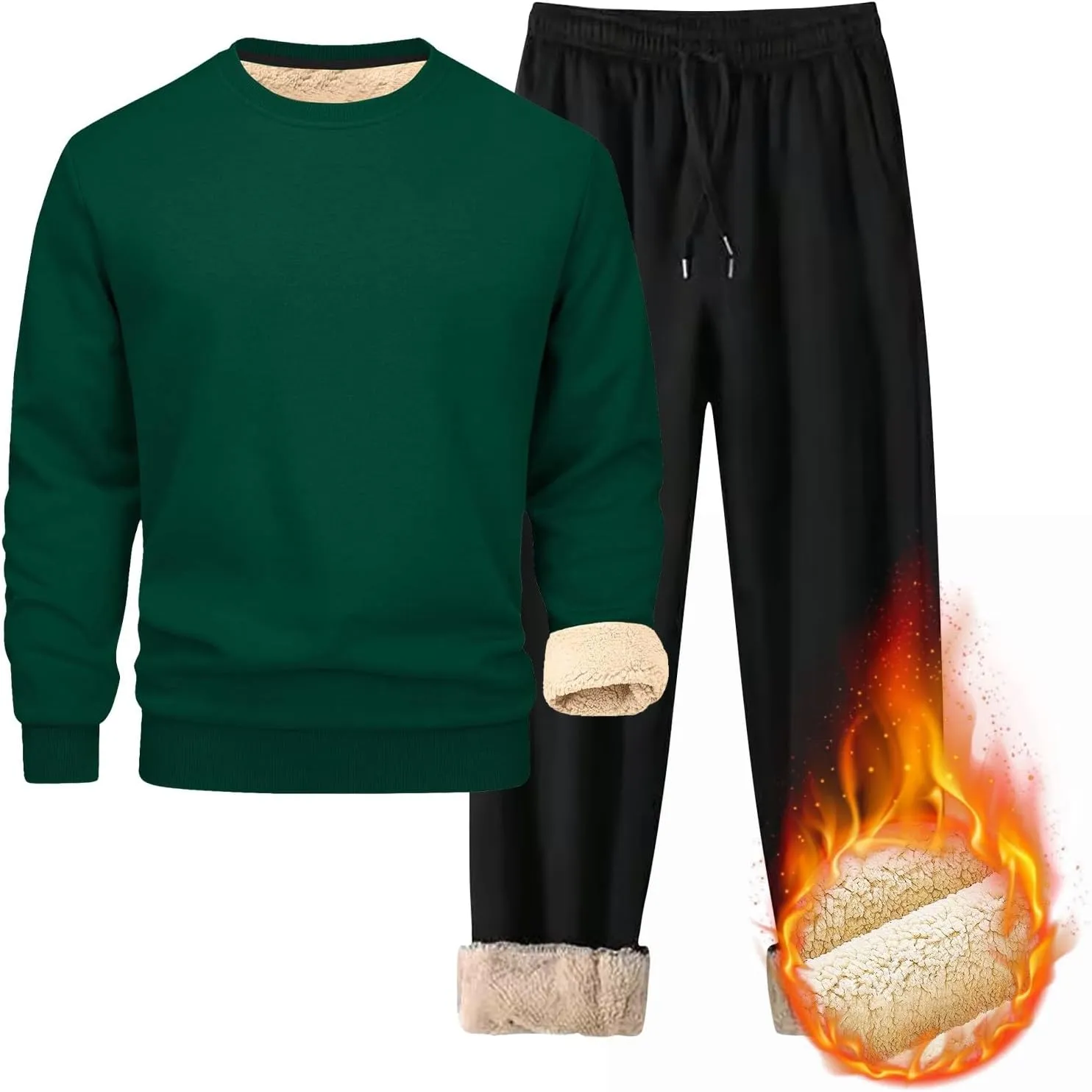 Men's 2 Piece Sweatsuits Sherpa Fleece Lined Pullover and Joggers Sweatpants Sets Casual Crewneck Undershirts Outfits