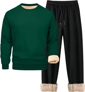 Men's 2 Piece Sweatsuits Sherpa Fleece Lined Pullover and Joggers Sweatpants Sets Casual Crewneck Undershirts Outfits