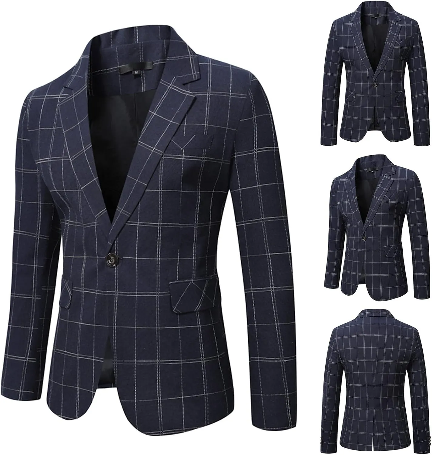 Mens Autumn And Winter Slim Retro Daily Plaid Buckle Pocket Suit Coat Sweat Pants Suits Men