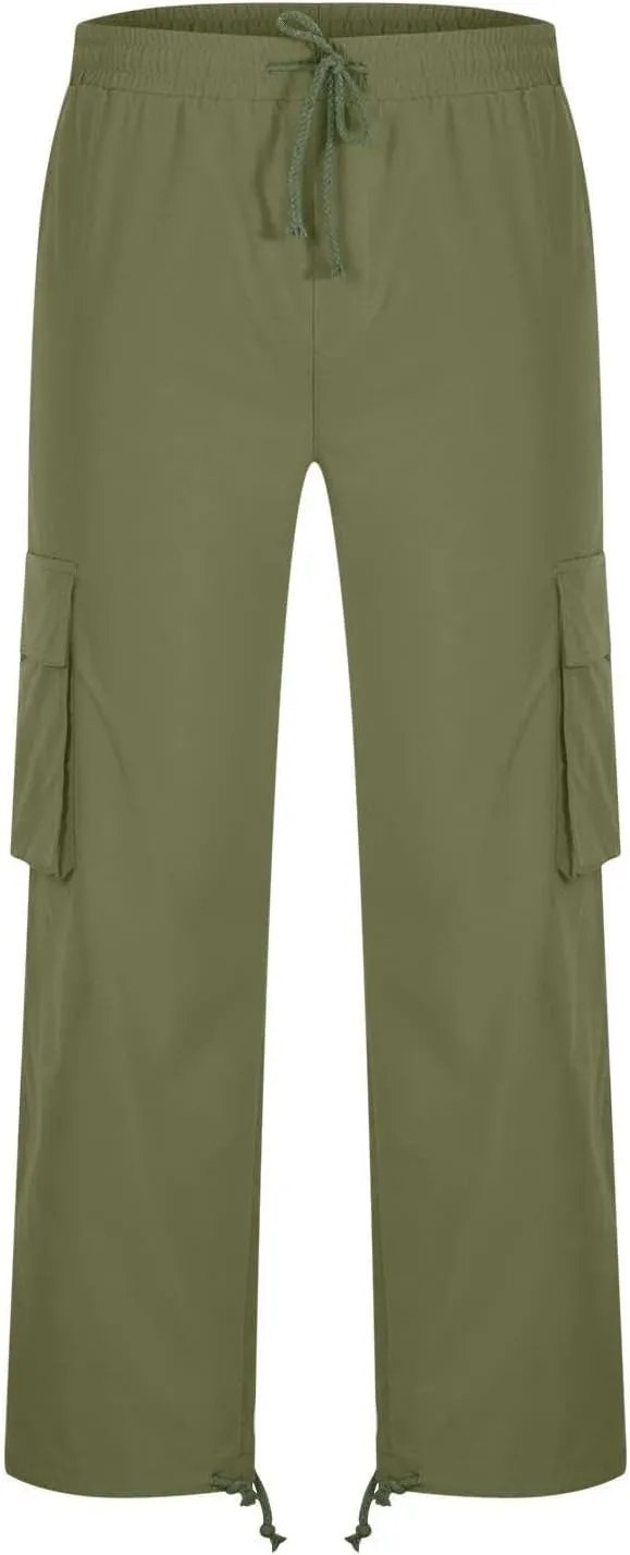 Mens Cargo Pants Elastic Waist Drawstring Joggers Cotton Athletic Pants Casual Hiking Pants Lightweight Sweatpants