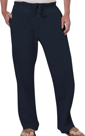 Mens Cargo Pants Elastic Waist Mens Linen Beach Pants Summer Casual Solid Color Pants Elastic Waist Drawstring Loose Trousers with Pockets Chino Pant Black
