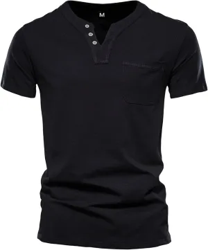 Men's Casual Athletic Henley Shirts Short Sleeve V-Neck Henley T-Shirts Slim Fit Lightweight Cotton Tees Tops