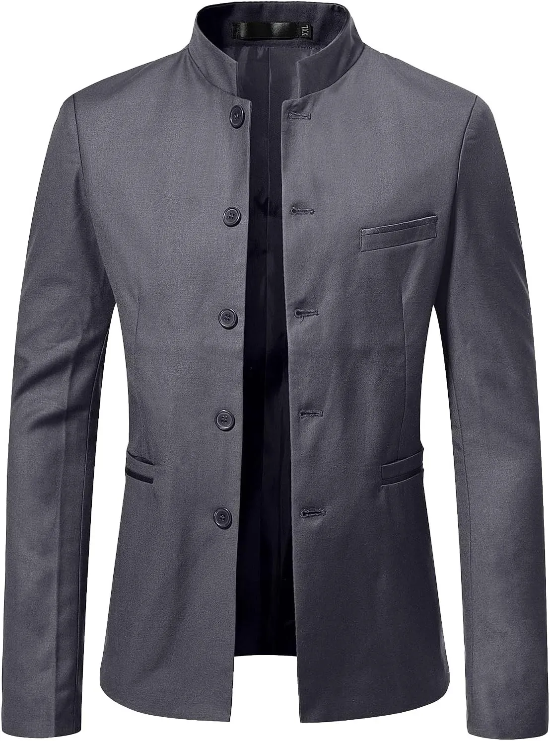 Mens Casual Mandarin Collar Suit Blazer Jackets Single Breasted Business Work Dress Coats Wedding Party Sport Coats