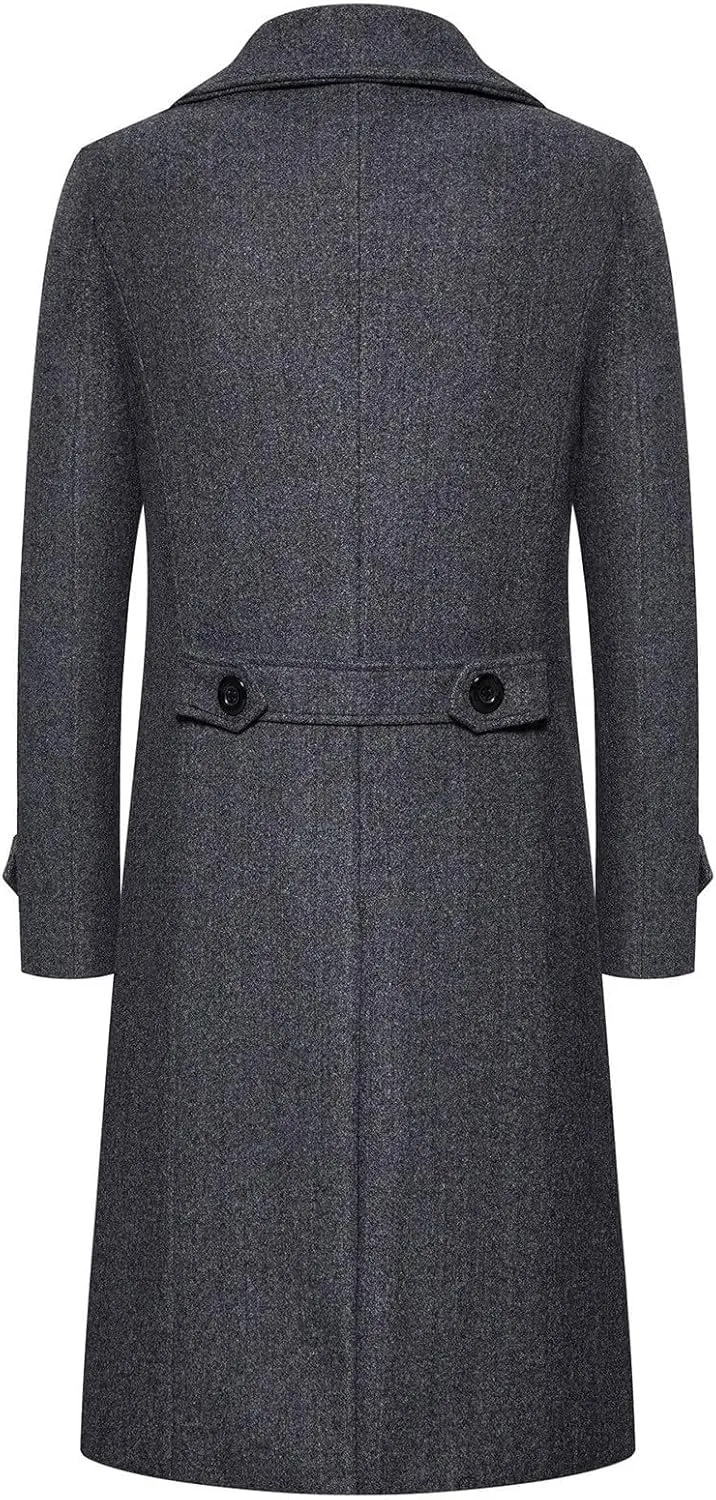 Men's Casual Notched Collar Peacoat Trench Classic Winter Overcoat with Pockets