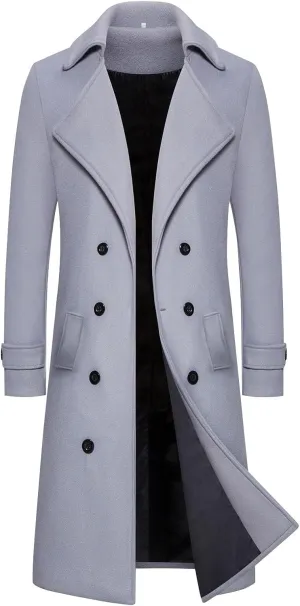 Men's Casual Notched Collar Peacoat Trench Classic Winter Overcoat with Pockets