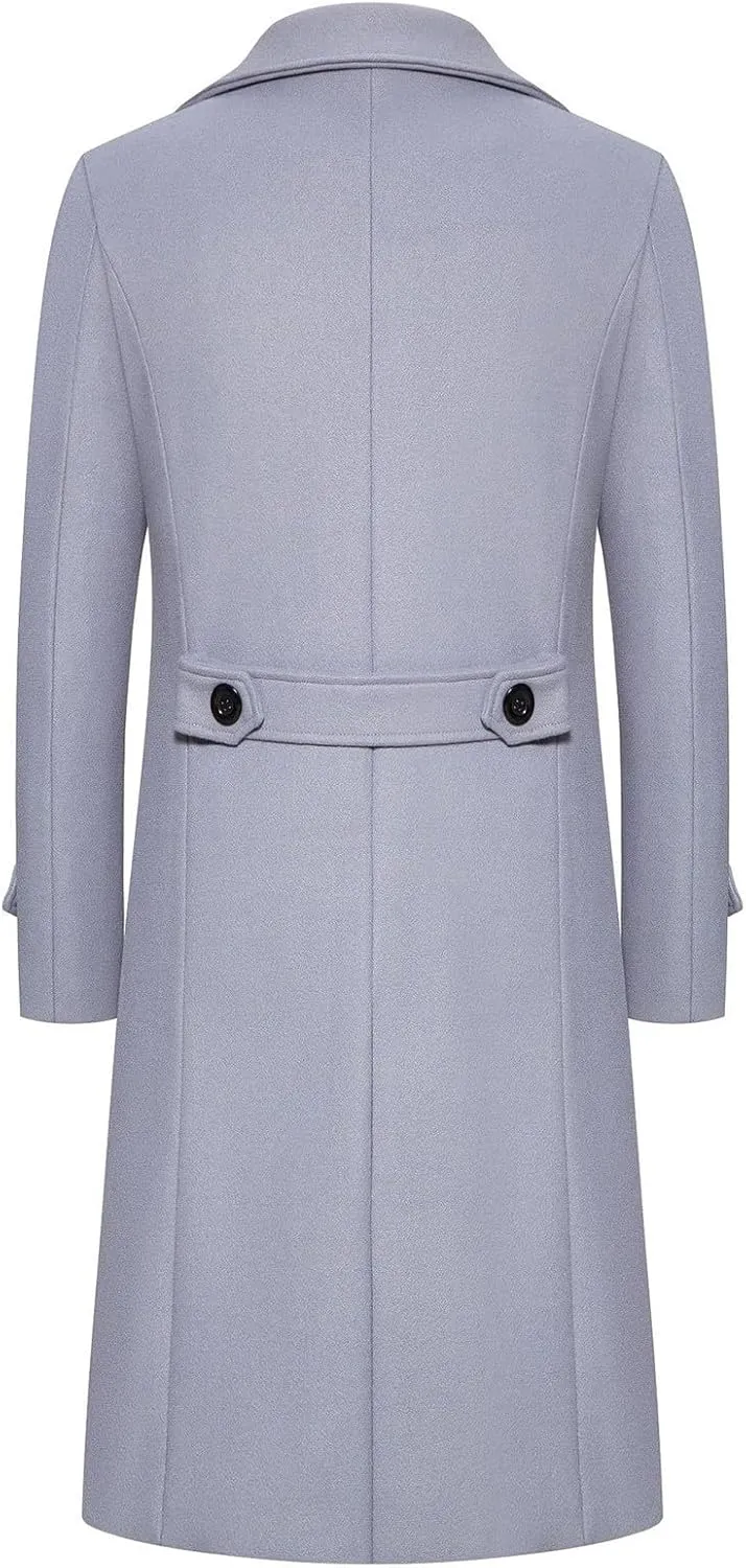 Men's Casual Notched Collar Peacoat Trench Classic Winter Overcoat with Pockets