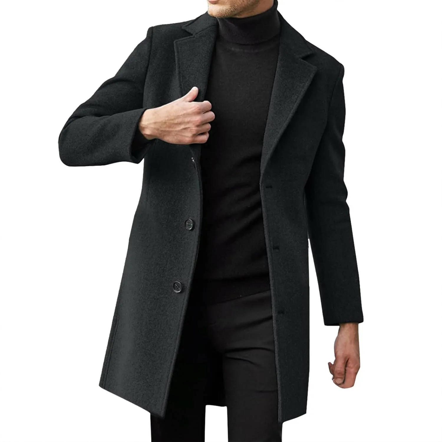 Men's Classic Wool Blend Pea Coat Double Breasted Stand Collar Fashion Trench Coat Oversize Winter Overcoat Peacoat
