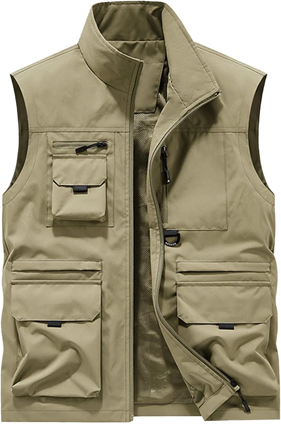 Mens Climb Vest Summer Stand Collar Travel Photo Vest Casual Running Outerwear Cargo Sleeveless Jackets with Pockets