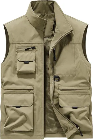 Mens Climb Vest Summer Stand Collar Travel Photo Vest Casual Running Outerwear Cargo Sleeveless Jackets with Pockets