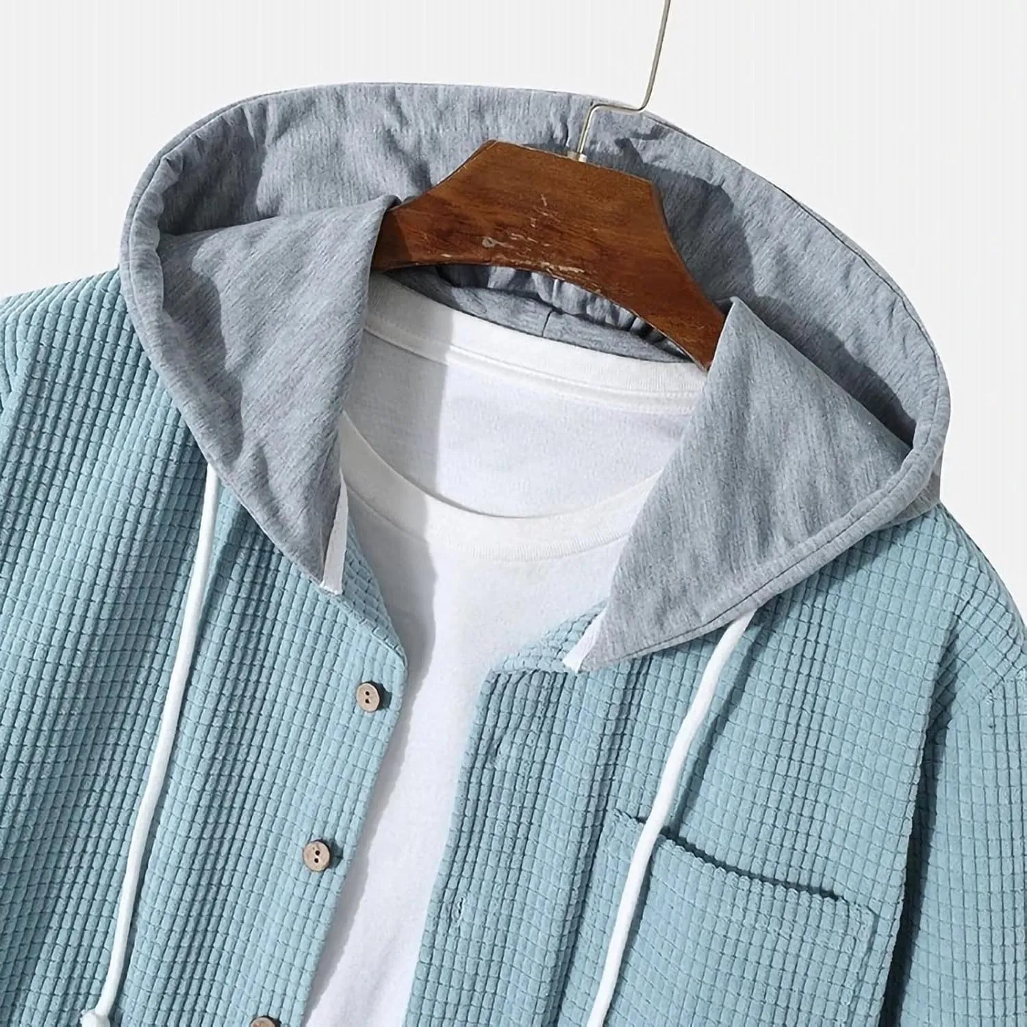 Men's Corduroy Shirt Jackets Long Sleeve Button-Down Casual Hooded Shacket Jacket Versatile Warm Outerwear with Pockets