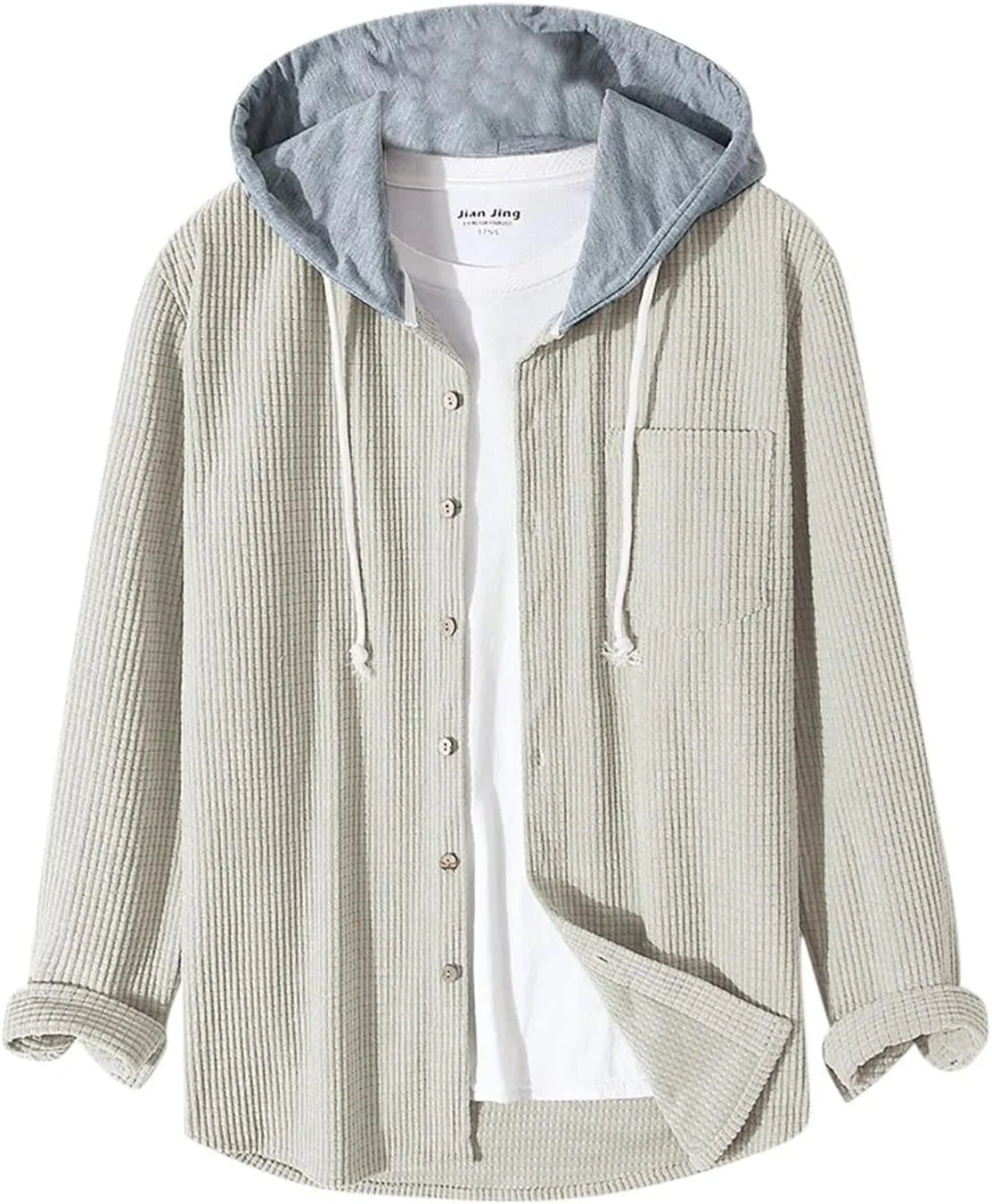 Men's Corduroy Shirt Jackets Long Sleeve Button-Down Casual Hooded Shacket Jacket Versatile Warm Outerwear with Pockets