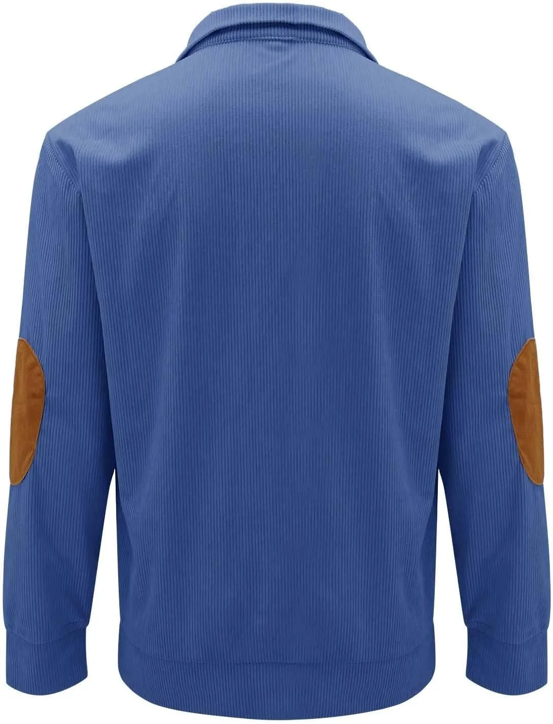 Mens Corduroy Sweatshirts Casual Lapel Collar Shirt Mock Neck Button Polo Pullover Waffle Sweater with Elbow Patches