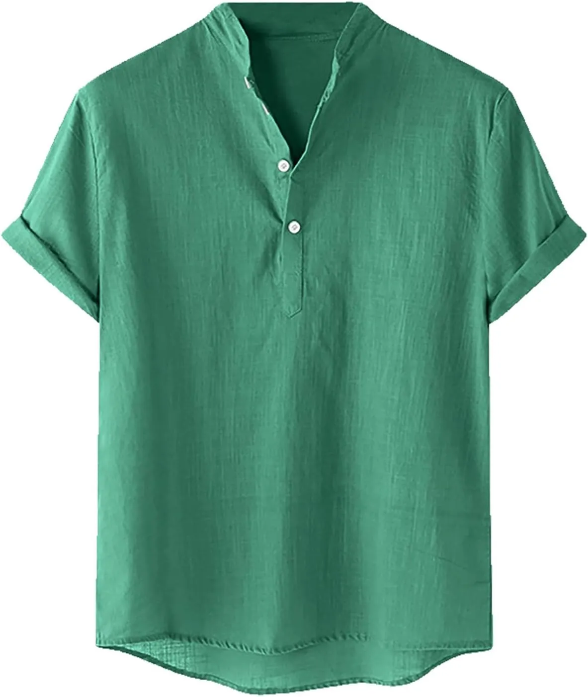 Men's Cotton Linen Henley Shirt Short Sleeve Breathable Shirts Casual Lightweight Summer Tee Tops
