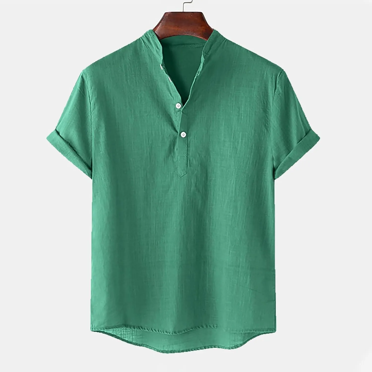 Men's Cotton Linen Henley Shirt Short Sleeve Breathable Shirts Casual Lightweight Summer Tee Tops